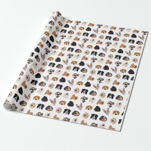 Cute Dog Face Illustration Pattern Wrapping Paper