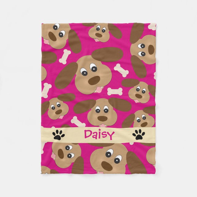Cute Dog Faces Personalized Dog Fleece Blanket (Front)