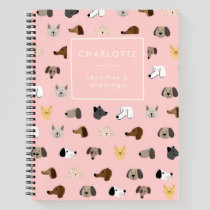 Cute Dog Faces Pink Personalized Sketchbook Notebook