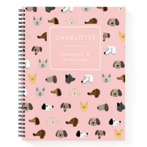 Cute Dog Faces Pink Personalized Sketchbook Notebook