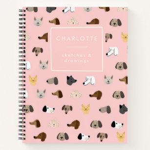 Cute Dog Faces Pink Personalized Sketchbook Notebook