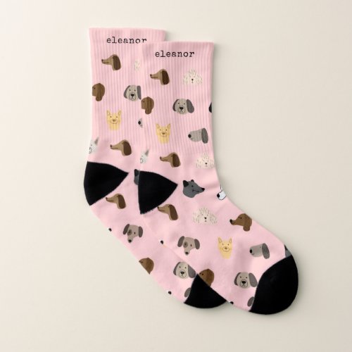 Cute Dog Faces Pink Whimsical Personalized Socks