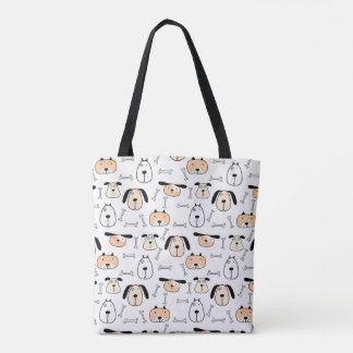 Cute Dog Faces Tote Bag – Playful Puppy Bone