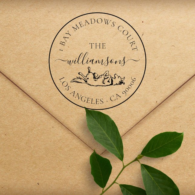 Cute Dog Family Elegant Custom Return Address Rubber Stamp (Creator Uploaded)