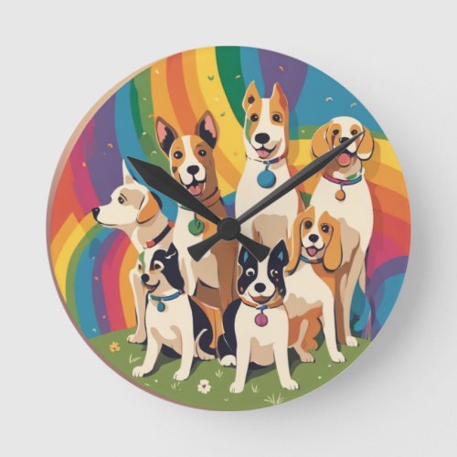 Cute Dog Family Round Clock
