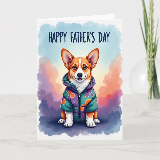 Cute Dog Fathers Day Puffer Jacket Card (Front)