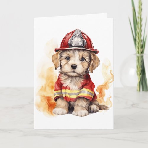 Cute Dog Fireman Suit Firefighter in Training Card