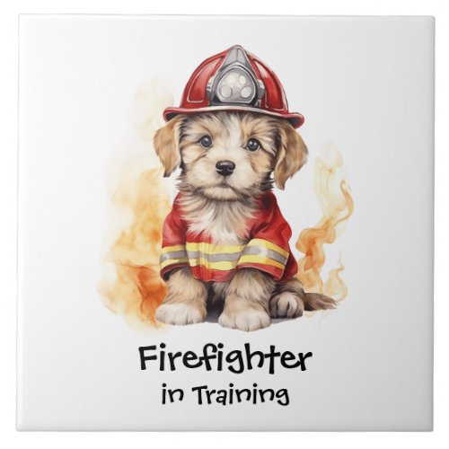 Cute Dog Fireman Suit Firefighter in Training  Ceramic Tile