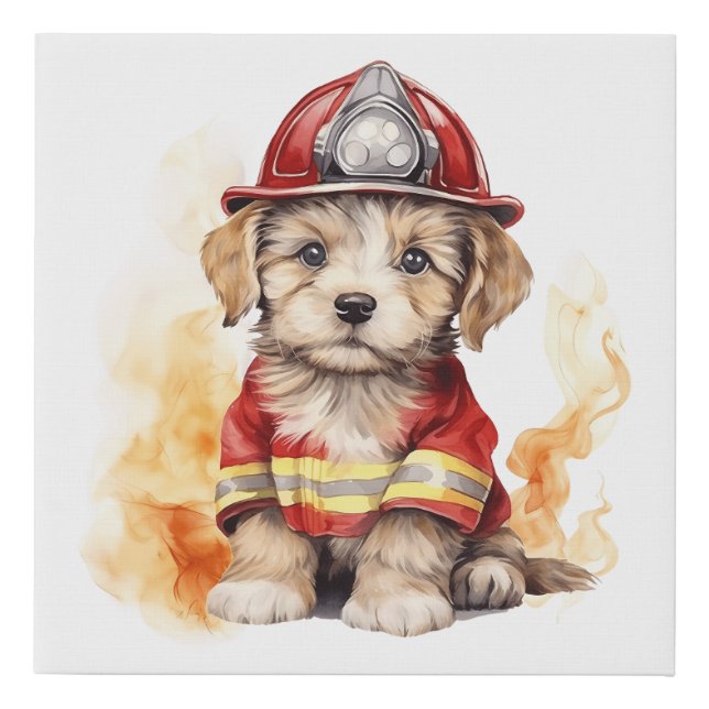 Cute Dog Fireman Suit Firefighter in Training  Faux Canvas Print (Front)