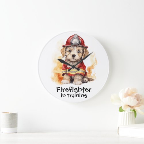 Cute Dog Fireman Suit Firefighter in Training  Large Clock