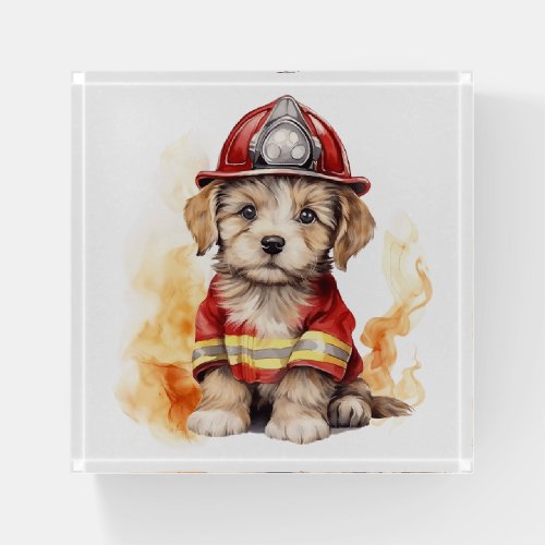 Cute Dog Fireman Suit Firefighter in Training  Paperweight