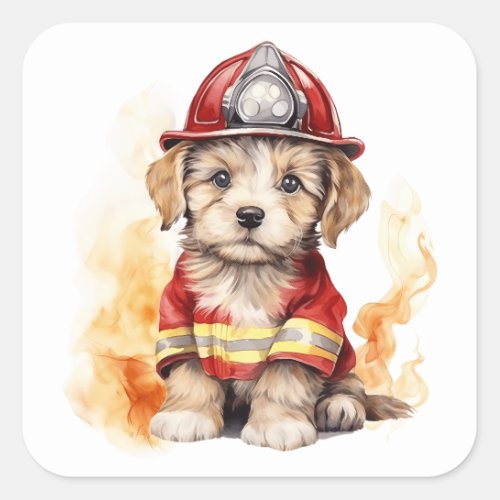 Cute Dog Fireman Suit Firefighter in Training  Square Sticker