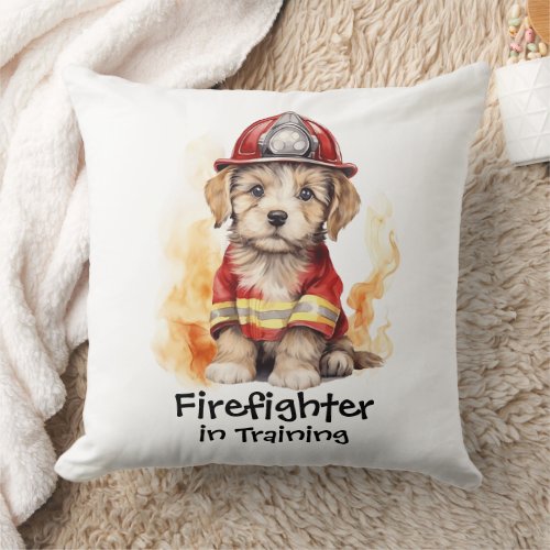 Cute Dog Fireman Suit Firefighter in Training  Throw Pillow