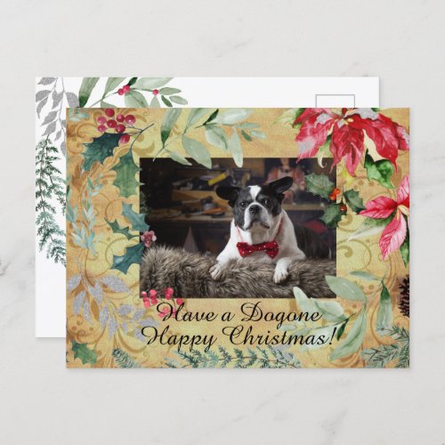 Cute Dog Floral Christmas Greeting Postcard