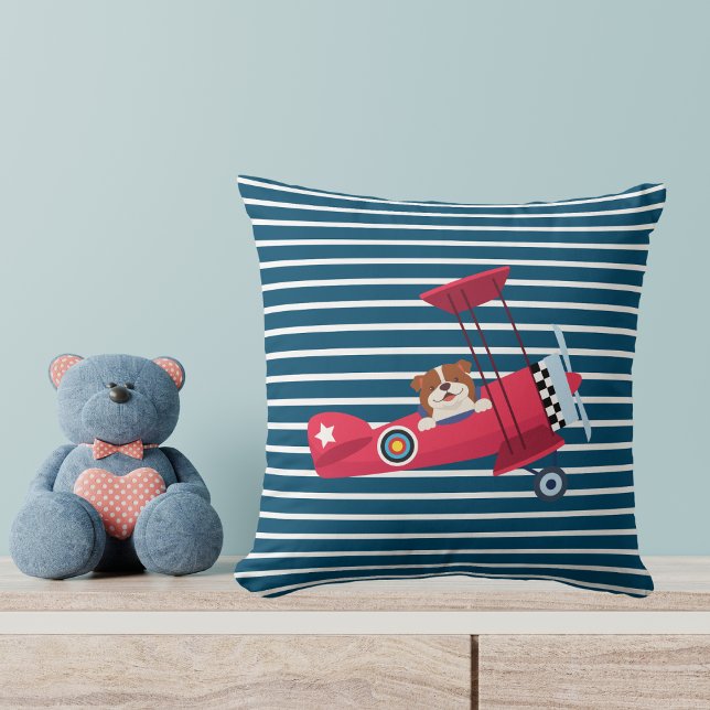 Cute dog flying red Airplane,Baby Boy Nursery Throw Pillow (Creator Uploaded)