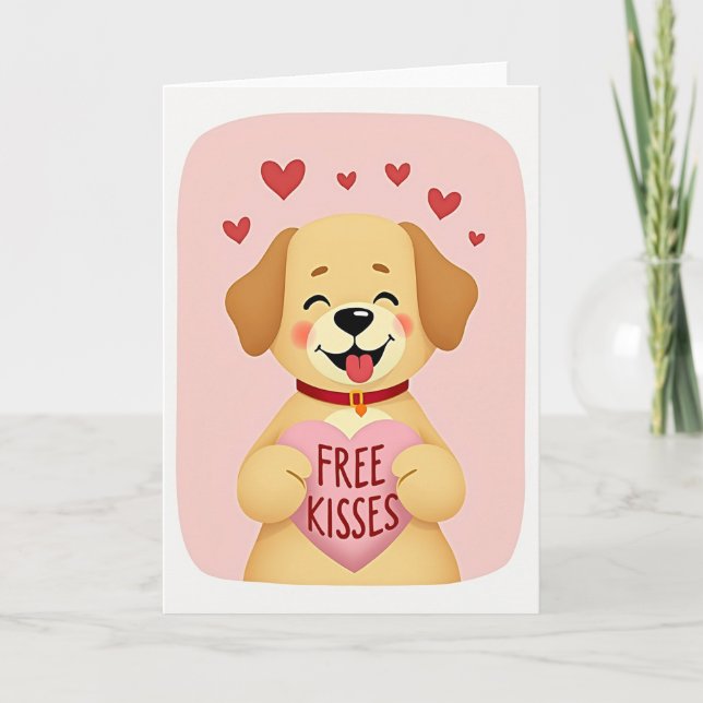 Cute Dog Free Kisses Love Card (Front)