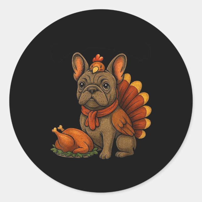 Cute Dog Frenchie Thanksgiving Kids Teen Girl Boy  Classic Round Sticker (Front)