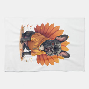 Cute Dog Frenchie Thanksgiving Kids Teen Girl Boy Kitchen Towel