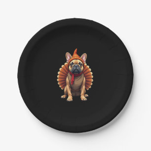Cute Dog Frenchie Thanksgiving Kids Teen Girl Boy Paper Plates