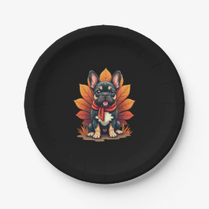 Cute Dog Frenchie Thanksgiving Kids Teen Girl Boy Paper Plates