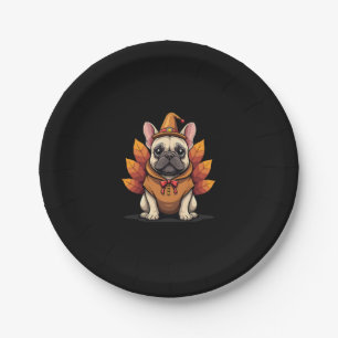 Cute Dog Frenchie Thanksgiving Kids Teen Girl Boy Paper Plates