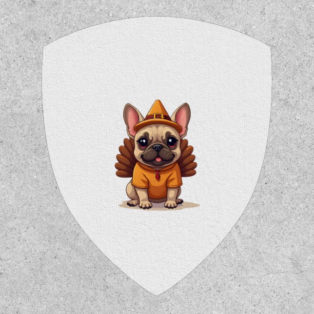 Cute Dog Frenchie Thanksgiving Kids Teen Girl Boy  Patch (Front)