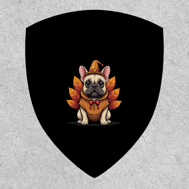 Cute Dog Frenchie Thanksgiving Kids Teen Girl Boy  Patch (Front)