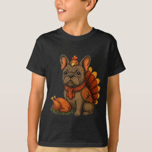 Cute Dog Frenchie Thanksgiving Kids Teen Girl Boy  T-Shirt
