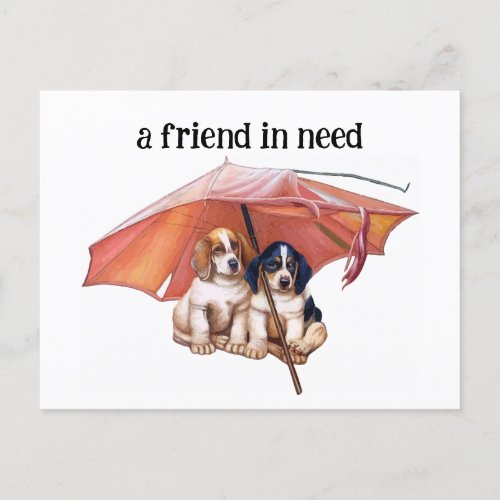 Cute  Dog Friend in Rain Postcard