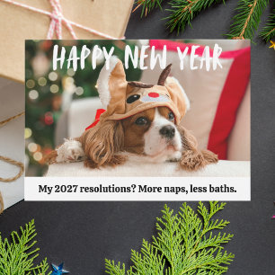 Cute Dog Funny Pet Happy New Year Photo Holiday Card