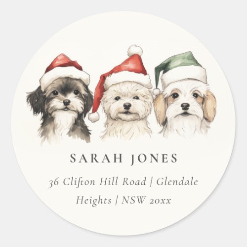 Cute Dog Furry and Bright Christmas Address Classic Round Sticker