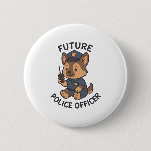 Cute Dog Future Police Officer Theme Button (Front)