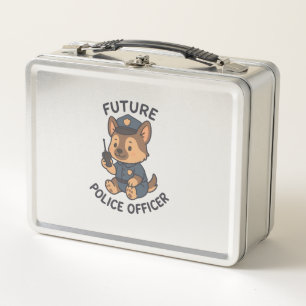 Cute Dog Future Police Officer Theme Metal Lunch Box
