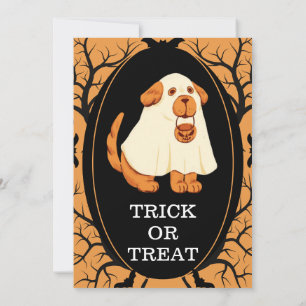 Cute Dog Ghost Kids Halloween Party Black Orange  Invitation