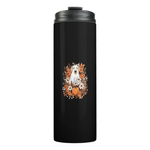 Cute Dog Ghost With Pumpkin Fall Aesthetic Neutral Thermal Tumbler