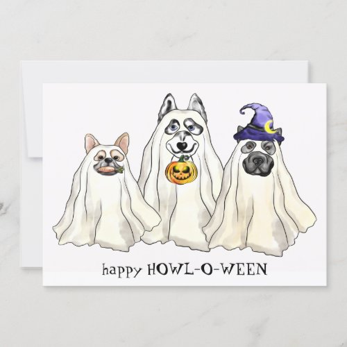 Cute Dog Ghosts Funny Animal Happy Halloween Holiday Card