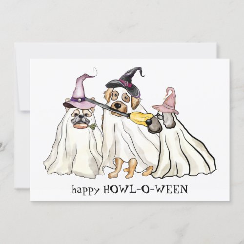 Cute Dog Ghosts Personalized Happy Halloween Holiday Card
