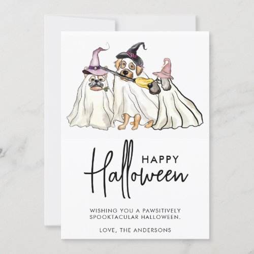 Cute Dog Ghosts Personalized Pets Happy Halloween Holiday Card