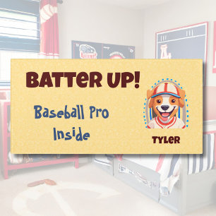 Cute Dog Gifts for Baseball Players Lovers Boys Door Sign