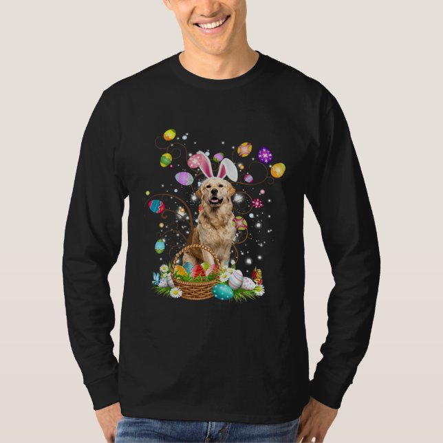 Cute Dog Golden Retriever  Easter Day Egg Hunting T-Shirt (Front)