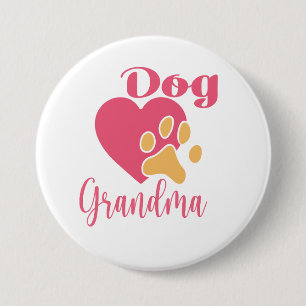 Cute Dog Grandma Pink Heart Paw Print Graphic Button