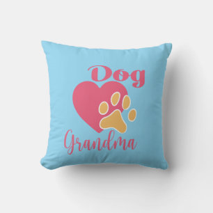 Cute Dog Grandma Pink Heart Paw Print Graphic Throw Pillow