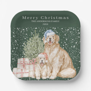 Cute dog greenery Christmas Paper Plates