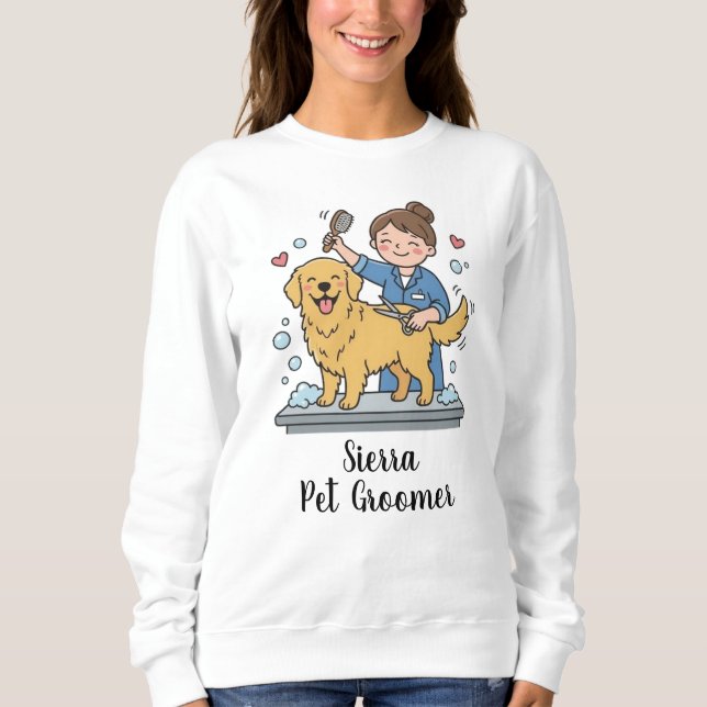 Cute Dog Groomer Golden Retriever Business Print Sweatshirt (Front)
