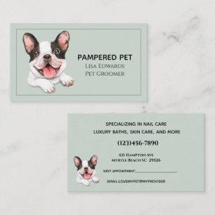 Cute Dog Groomer Green Business  Appointment Card