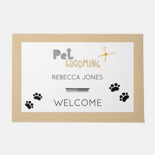 Cute Dog Groomer Pet Care Border Business Doormat