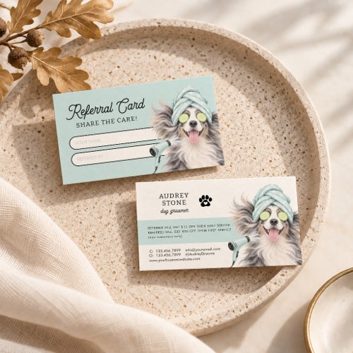 Cute Dog Groomer Pet Grooming Customer Referral Card