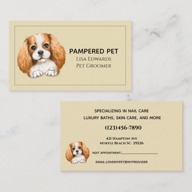 Cute Dog Groomer Yellow Business  Appointment Card (Front/Back)