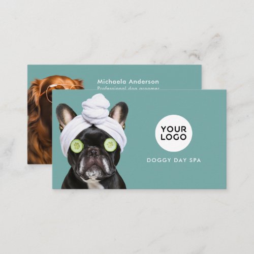 Cute Dog Groomer Your Logo QR Code  Social Media Business Card