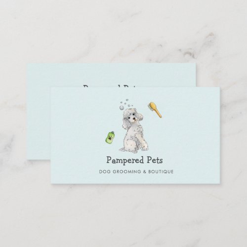 Cute Dog grooming Pet boutique Blue Business Card